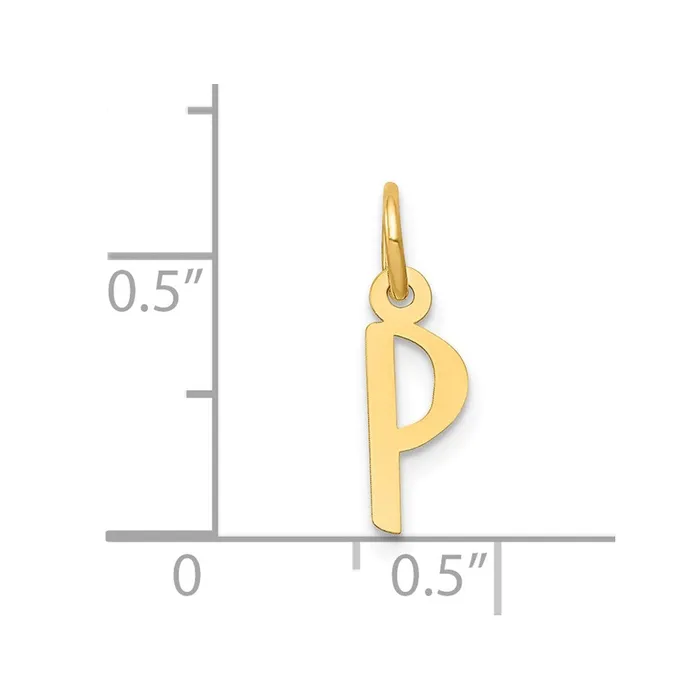 TreasureFineJewelers 14k Yellow Gold Small Slanted Block Letter P Initial Charm Charm Necklaces