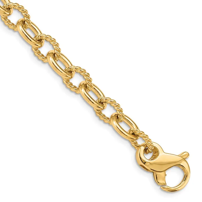 TreasureFineJewelers Bracelets 14K 85 inch 78mm Hand Polished and Textured Fancy Link with Fancy Lobster Clasp Bracelet TreasureFineJewelers Bracelets 14K 85 inch 78mm Hand Polished and Textured Fancy Link with Fancy Lobster Clasp Bracelet