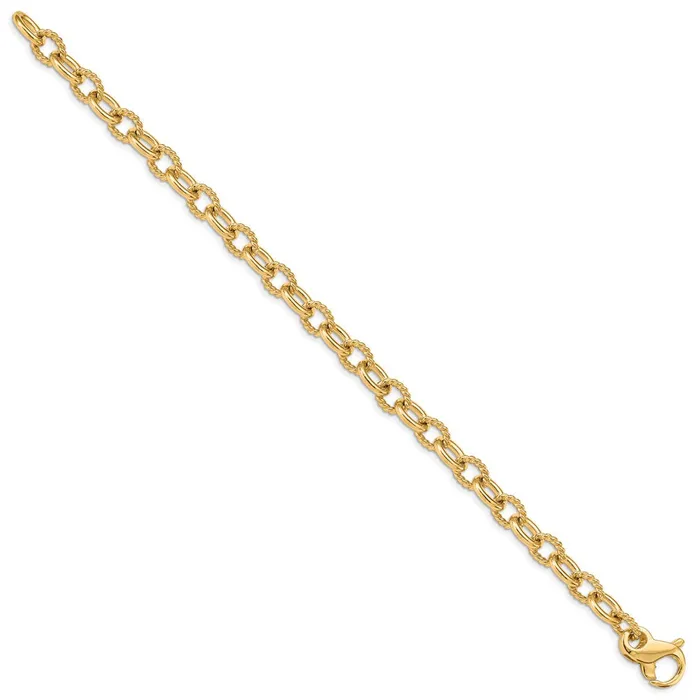 TreasureFineJewelers Bracelets 14K 85 inch 78mm Hand Polished and Textured Fancy Link with Fancy Lobster Clasp Bracelet