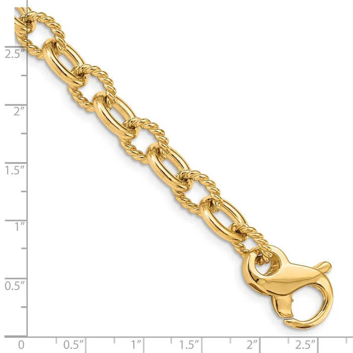TreasureFineJewelers Bracelets 14K 85 inch 78mm Hand Polished and Textured Fancy Link with Fancy Lobster Clasp Bracelet