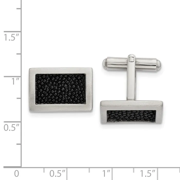 TreasureFineJewelers Bracelets Chisel Stainless Steel Brushed Genuine Stingray Inlay Rectangle Cufflinks
