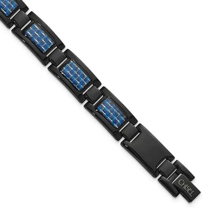 TreasureFineJewelers Bracelets Chisel Stainless Steel Polished Black IPplated with Blue Carbon Fiber Inlay 825 inch Link Bracelet TreasureFineJewelers Bracelets Chisel Stainless Steel Polished Black IPplated with Blue Carbon Fiber Inlay 825 inch Link Bracelet