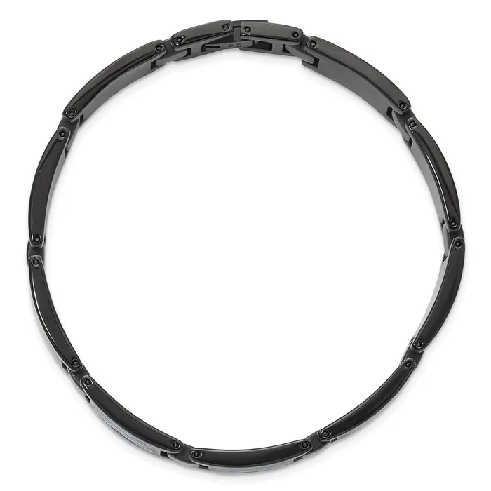 TreasureFineJewelers Bracelets Chisel Stainless Steel Polished Black IPplated with Blue Carbon Fiber Inlay 825 inch Link Bracelet
