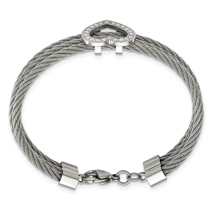 TreasureFineJewelers Bracelets Chisel Stainless Steel Polished wire with CZ Heart 75 inch Bracelet