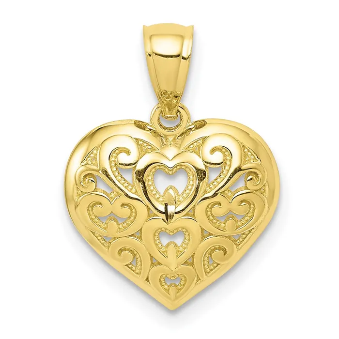 TreasureFineJewelers Charm Necklaces 10k DiamondCut Heart Charm