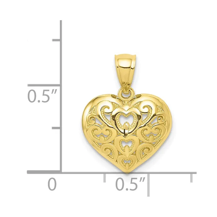 TreasureFineJewelers Charm Necklaces 10k DiamondCut Heart Charm