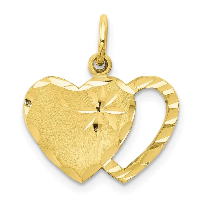 TreasureFineJewelers Charm Necklaces 10k Solid Diamondcut Double Heart Charm