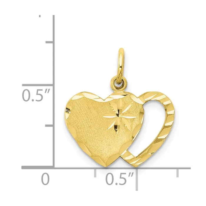 TreasureFineJewelers Charm Necklaces 10k Solid Diamondcut Double Heart Charm