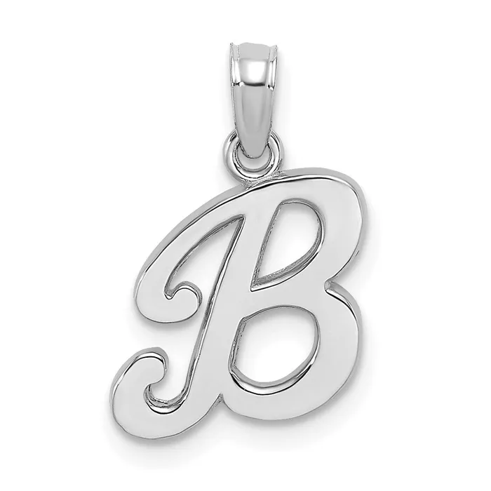 TreasureFineJewelers Charm Necklaces 10K White Gold Polished B Script Initial Charm TreasureFineJewelers Charm Necklaces 10K White Gold Polished B Script Initial Charm