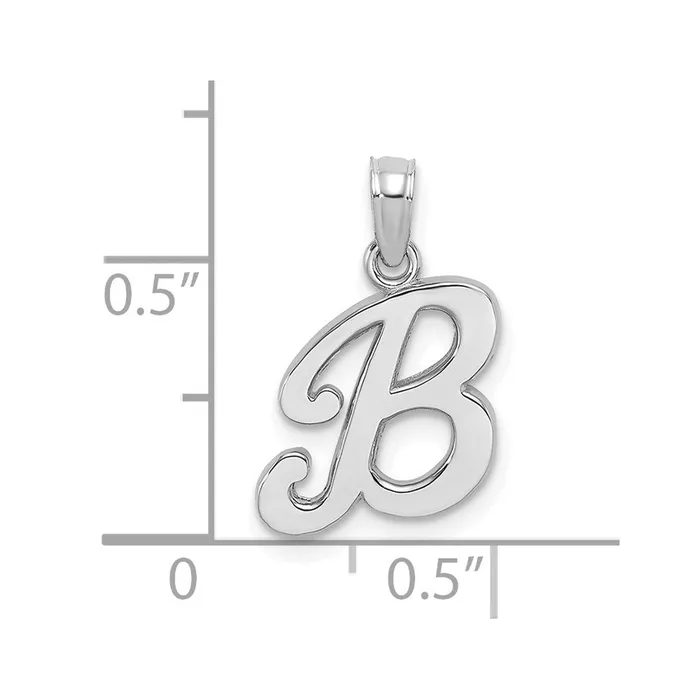 TreasureFineJewelers Charm Necklaces 10K White Gold Polished B Script Initial Charm