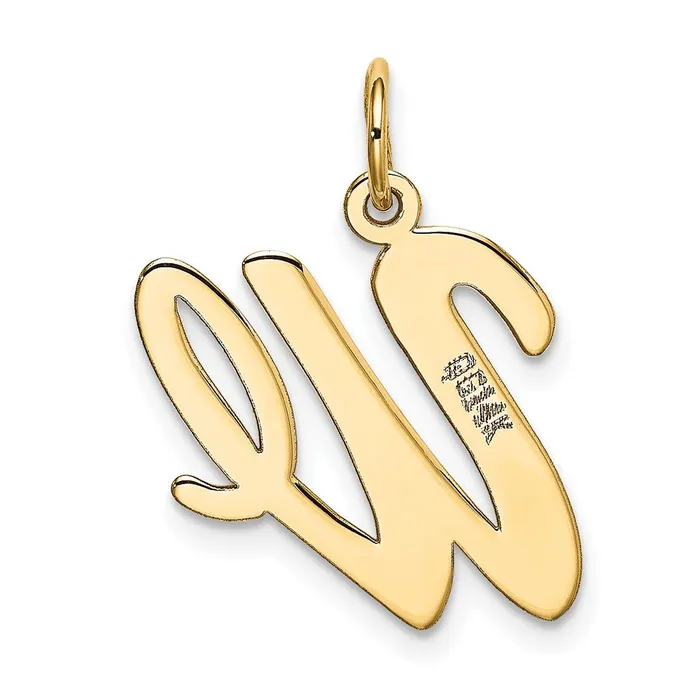 TreasureFineJewelers Charm Necklaces 10k Yellow Gold Large Script Letter W Initial Charm