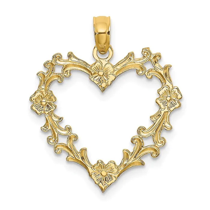 TreasureFineJewelers Charm Necklaces 14K CutOut Floral Heart Charm