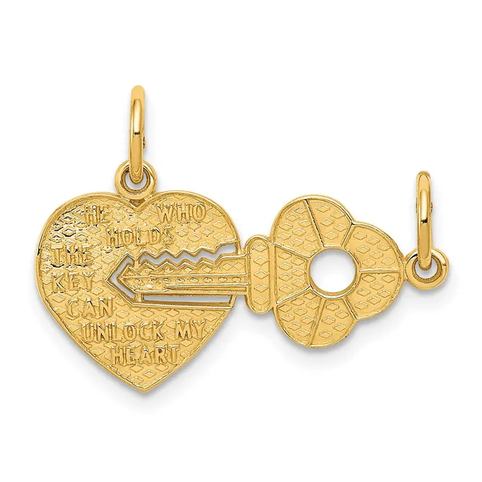 TreasureFineJewelers Charm Necklaces 14k Heart and Key Break Apart Charm TreasureFineJewelers Charm Necklaces 14k Heart and Key Break Apart Charm