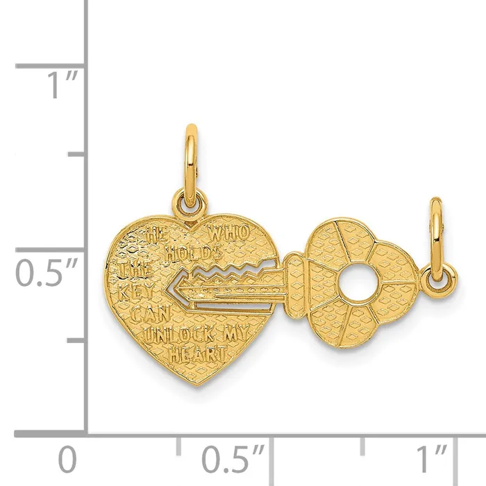 TreasureFineJewelers Charm Necklaces 14k Heart and Key Break Apart Charm