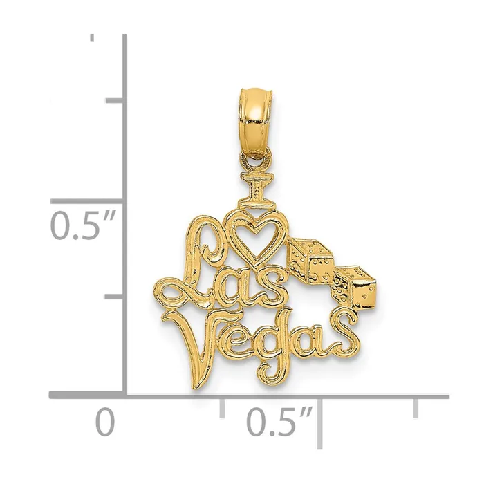 TreasureFineJewelers Charm Necklaces 14K I HEART LAS VEGAS with Dice Engraved Charm