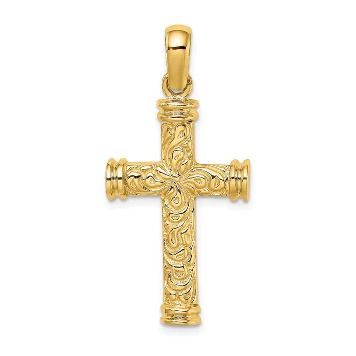 TreasureFineJewelers Charm Necklaces 14K Scroll wDouble Endcaps Cross Charm TreasureFineJewelers Charm Necklaces 14K Scroll wDouble Endcaps Cross Charm