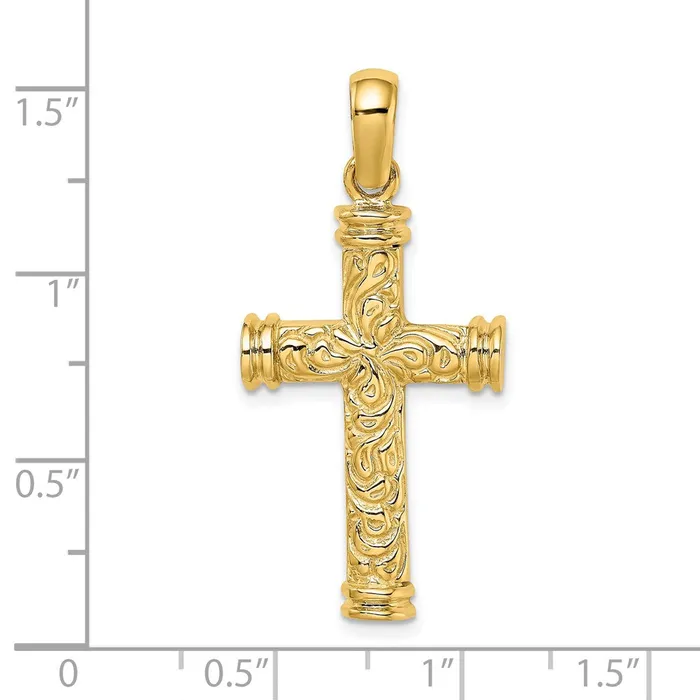 TreasureFineJewelers Charm Necklaces 14K Scroll wDouble Endcaps Cross Charm