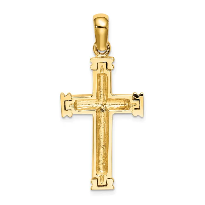 TreasureFineJewelers Charm Necklaces 14K Scroll wDouble Endcaps Cross Charm