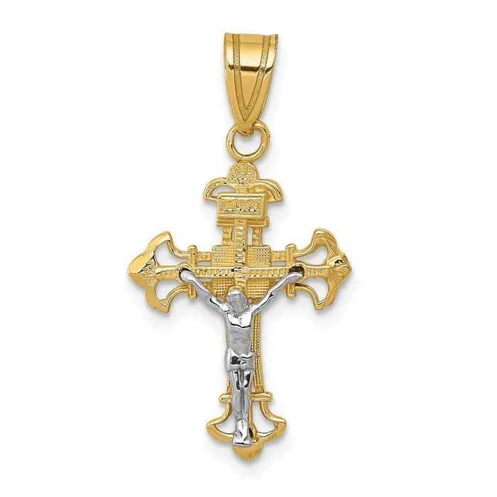TreasureFineJewelers Charm Necklaces 14K Twotone INRI Crucifix Charm