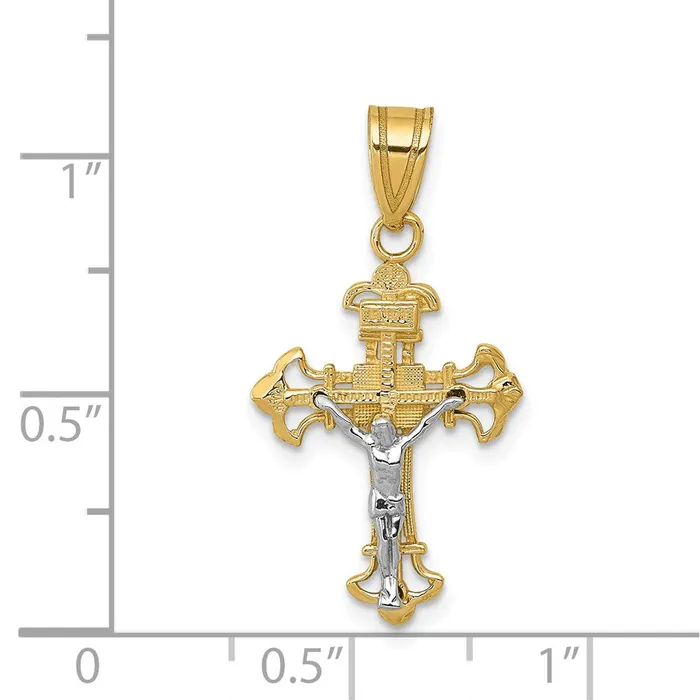 TreasureFineJewelers Charm Necklaces 14K Twotone INRI Crucifix Charm