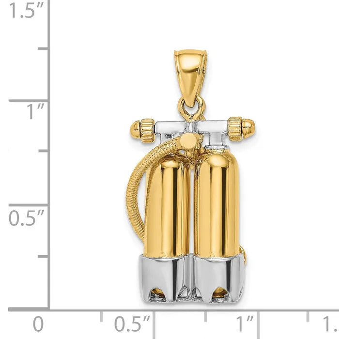 TreasureFineJewelers Charm Necklaces 14K wRhodium 3D Double Scuba Tanks WAir Hose Charm