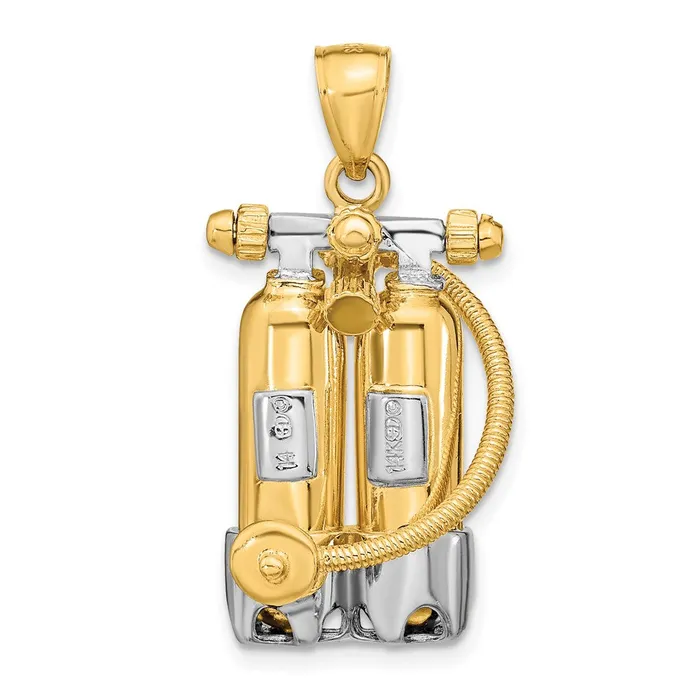 TreasureFineJewelers Charm Necklaces 14K wRhodium 3D Double Scuba Tanks WAir Hose Charm
