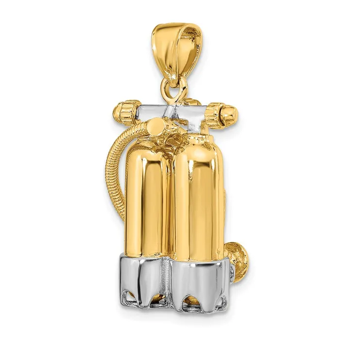 TreasureFineJewelers Charm Necklaces 14K wRhodium 3D Double Scuba Tanks WAir Hose Charm