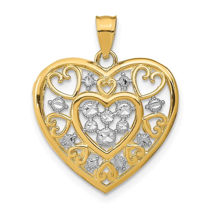 TreasureFineJewelers Charm Necklaces 14k wRhodium CutOut Filigree Heart Charm TreasureFineJewelers Charm Necklaces 14k wRhodium CutOut Filigree Heart Charm
