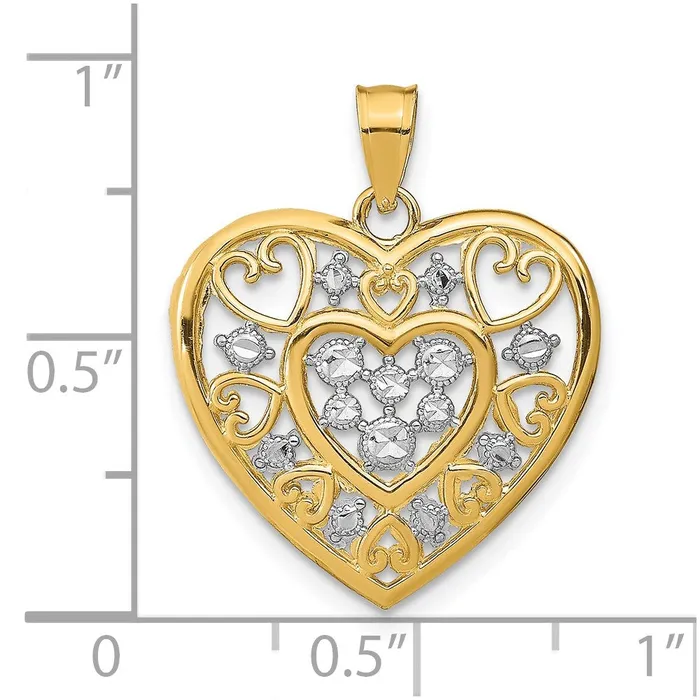TreasureFineJewelers Charm Necklaces 14k wRhodium CutOut Filigree Heart Charm