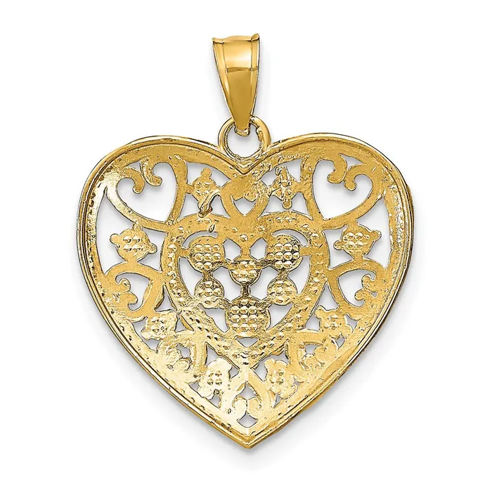 TreasureFineJewelers Charm Necklaces 14k wRhodium CutOut Filigree Heart Charm