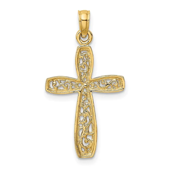 TreasureFineJewelers Charm Necklaces 14k w Rhodium Filigree Cross Charm