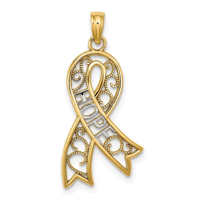 TreasureFineJewelers Charm Necklaces 14k wRhodium Filigree Ribbon HOPE Charm TreasureFineJewelers Charm Necklaces 14k wRhodium Filigree Ribbon HOPE Charm