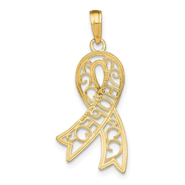 TreasureFineJewelers Charm Necklaces 14k wRhodium Filigree Ribbon HOPE Charm