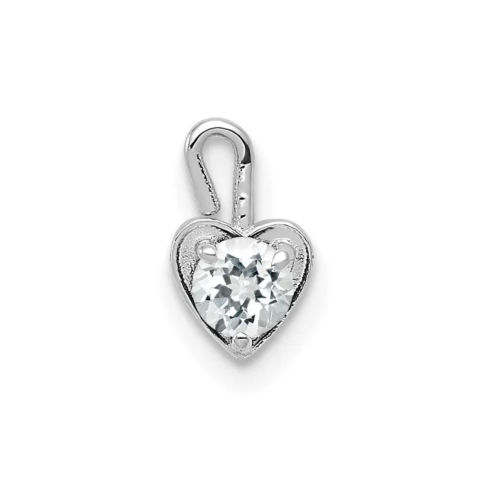TreasureFineJewelers Charm Necklaces 14k White Gold April Synthetic Birthstone Heart Charm TreasureFineJewelers Charm Necklaces 14k White Gold April Synthetic Birthstone Heart Charm