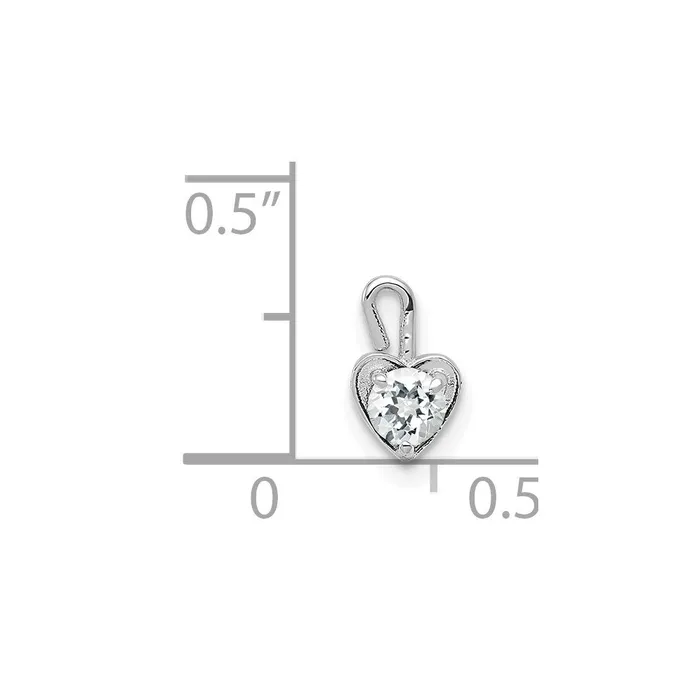 TreasureFineJewelers Charm Necklaces 14k White Gold April Synthetic Birthstone Heart Charm