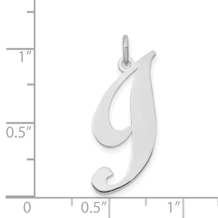 TreasureFineJewelers Charm Necklaces 14k White Gold Large Fancy Script Letter I Initial Charm