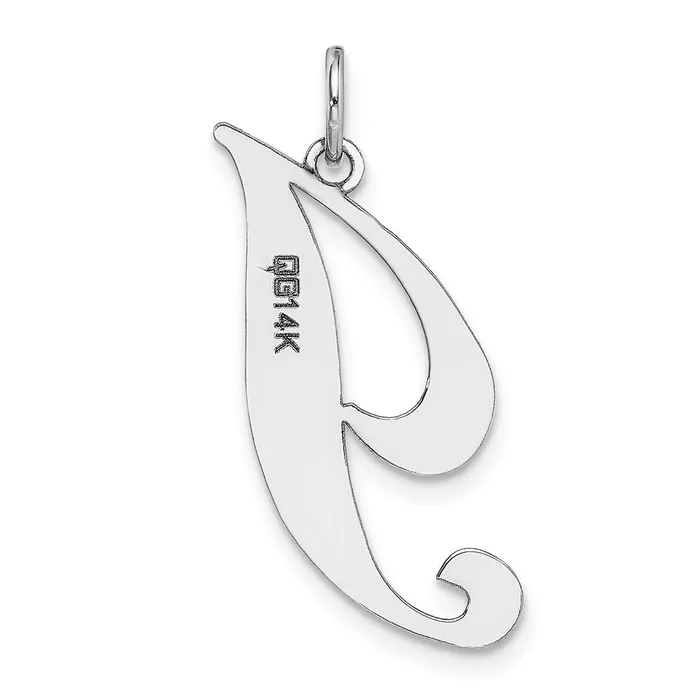 TreasureFineJewelers Charm Necklaces 14k White Gold Large Fancy Script Letter I Initial Charm