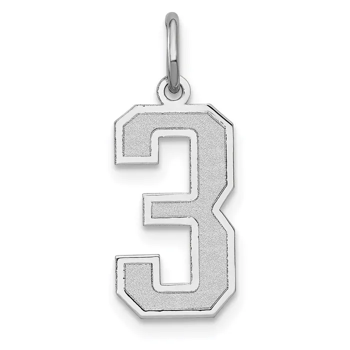 TreasureFineJewelers Charm Necklaces 14k White Gold Medium Satin Number 3 Charm