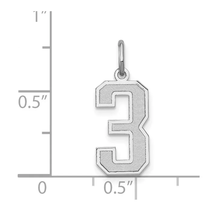 TreasureFineJewelers Charm Necklaces 14k White Gold Medium Satin Number 3 Charm