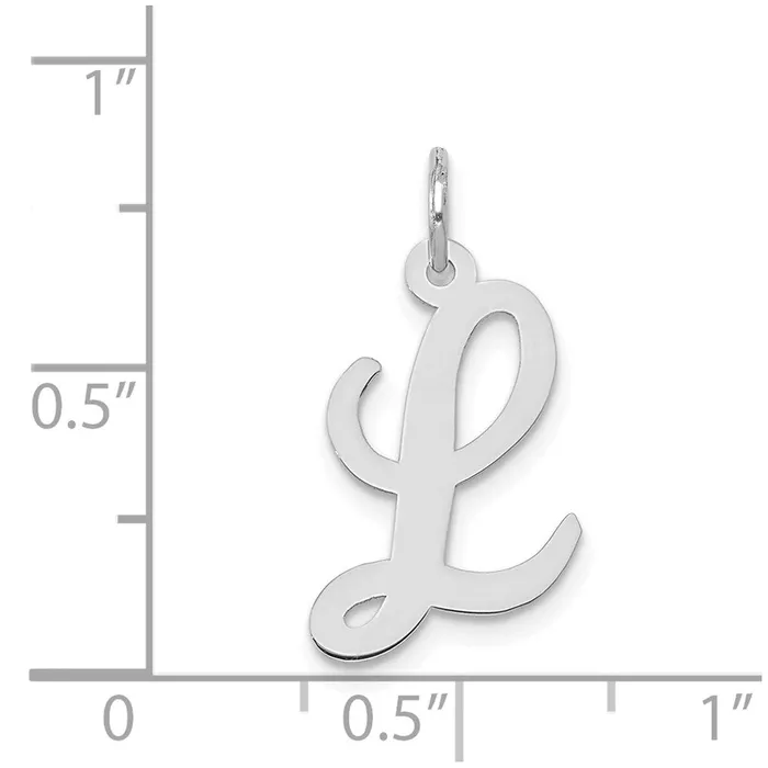 TreasureFineJewelers Charm Necklaces 14k White Gold Medium Script Letter L Initial Charm