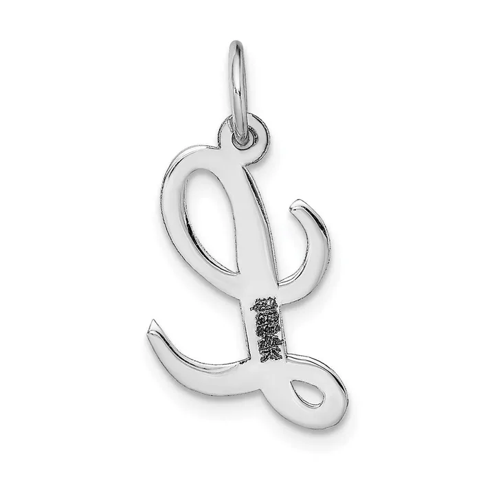 TreasureFineJewelers Charm Necklaces 14k White Gold Medium Script Letter L Initial Charm