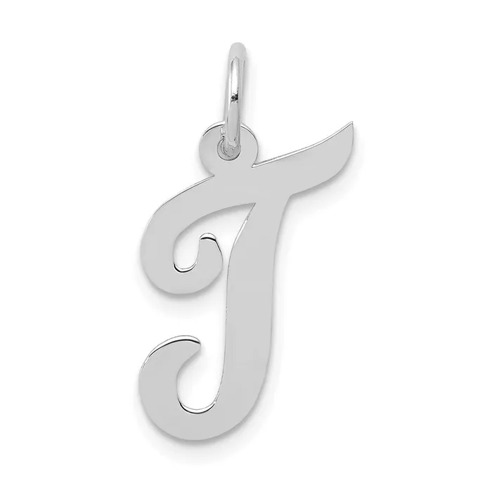 TreasureFineJewelers Charm Necklaces 14k White Gold Medium Script Letter T Initial Charm TreasureFineJewelers Charm Necklaces 14k White Gold Medium Script Letter T Initial Charm
