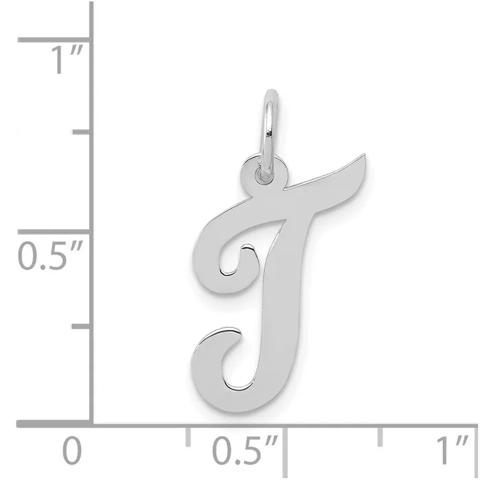 TreasureFineJewelers Charm Necklaces 14k White Gold Medium Script Letter T Initial Charm