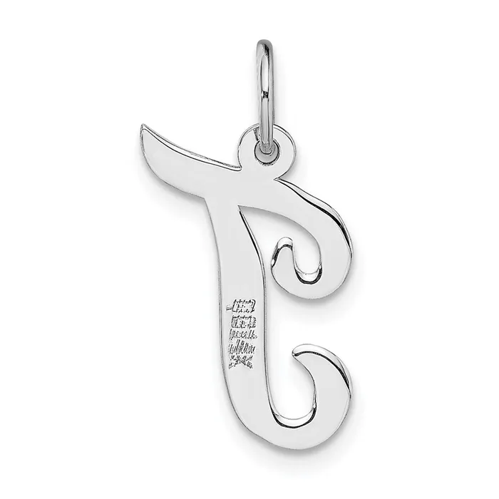 TreasureFineJewelers Charm Necklaces 14k White Gold Medium Script Letter T Initial Charm