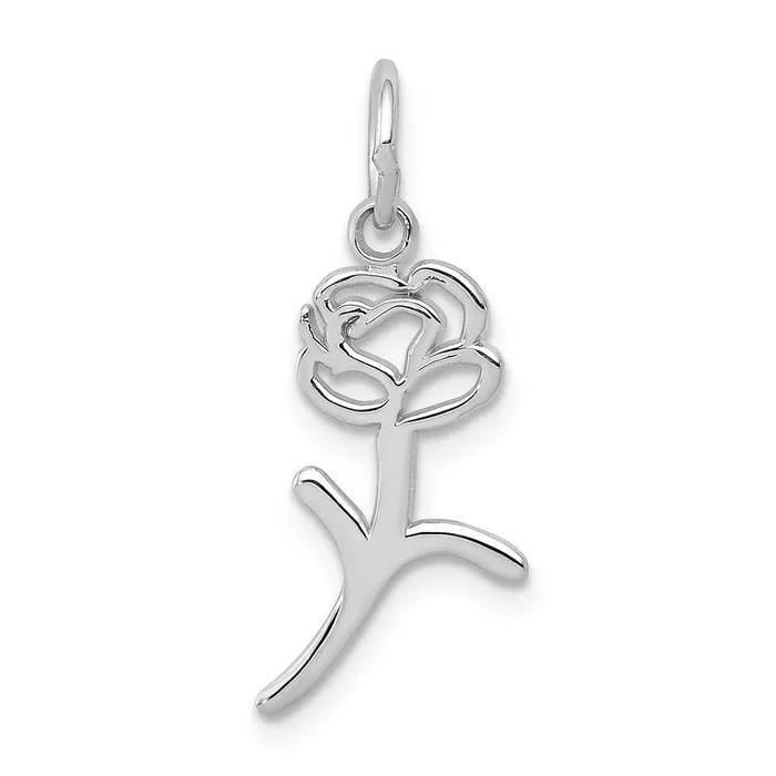 TreasureFineJewelers Charm Necklaces 14k White Gold Rose Charm