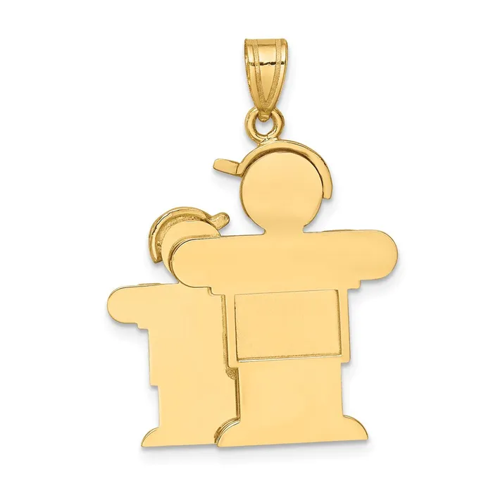 TreasureFineJewelers Charm Necklaces 14k Yellow Gold Big Boy and Little Boy Engravable Charm