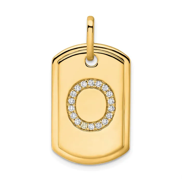 TreasureFineJewelers Charm Necklaces 14k Yellow Gold Diamond Initial O Dog Tag Charm TreasureFineJewelers Charm Necklaces 14k Yellow Gold Diamond Initial O Dog Tag Charm