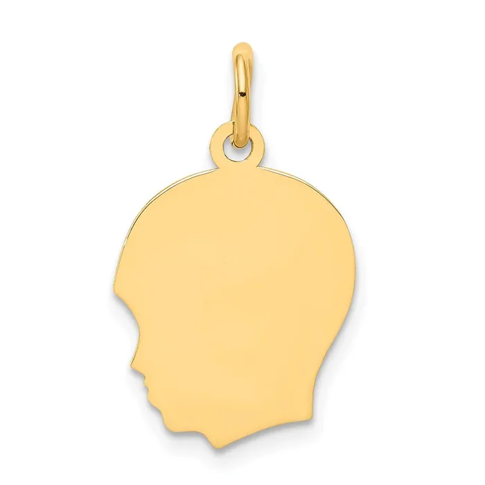 TreasureFineJewelers Charm Necklaces 14k Yellow Gold Plain Medium 027 Gauge Facing Left Engravable Boy Head Charm