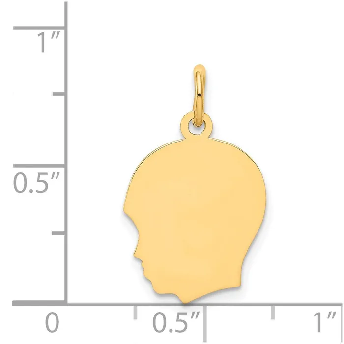 TreasureFineJewelers Charm Necklaces 14k Yellow Gold Plain Medium 027 Gauge Facing Left Engravable Boy Head Charm