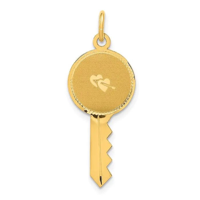 TreasureFineJewelers Charm Necklaces 14k Yellow Gold Polished and Satin Hearts Flat Key Charm